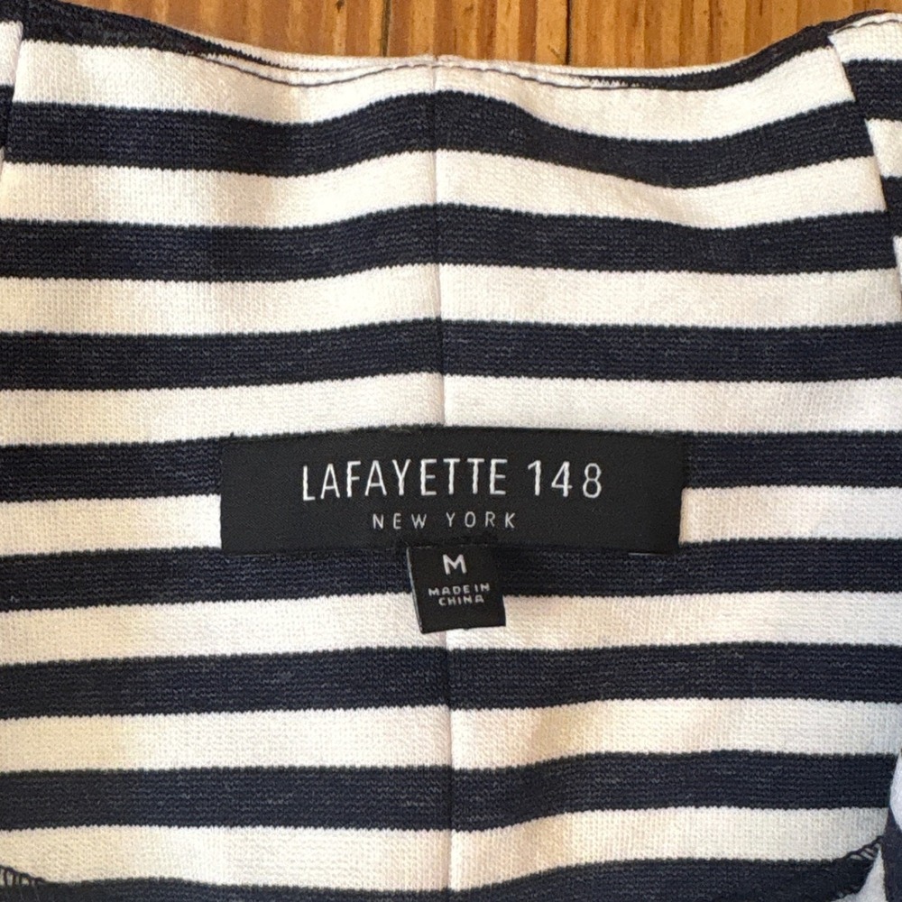 Lafayette 148 Cardigan Women Blue White Striped Open Front Knit SIZE M - Picture 4 of 7